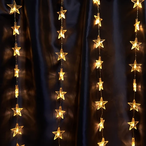 Светодиодная гирлянда Feron CL25 48607 занавес Звездочки 2*1м + 3м 220V 2700K, статичная, c питанием от сети, прозрачный шнур