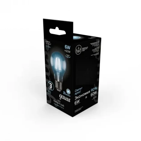 Лампочка светодиодная E27 6 Вт 630 lm 4100K нейтральное белое свечение Gauss Filament 102802206