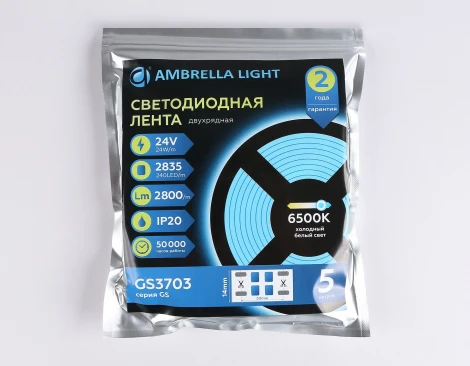 Светодиодная лента двухрядная Ambrella Illumination GS3703 2835 240Led 24W/m 24V IP20 6500K 5m