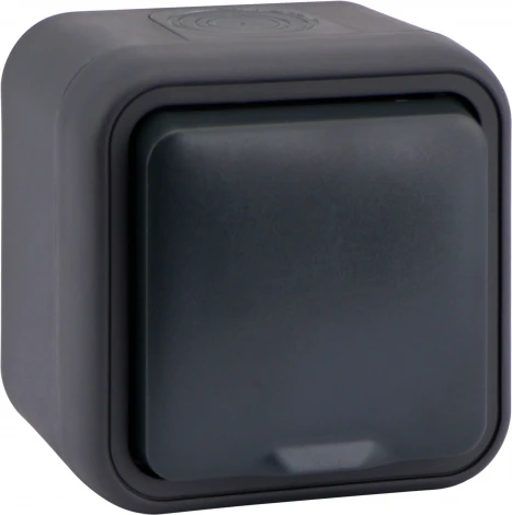 Розетка 1-я с защитной крышкой, 2К+З и шторками, накладная, цвет антрацит IP55 Donel W55 DIP18828