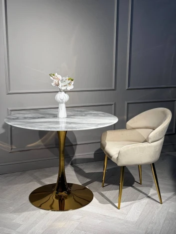 Стол обеденный IST-CASA круглый Остин BS212-100LG, 100х76 см, светло-серый мрамор/золото