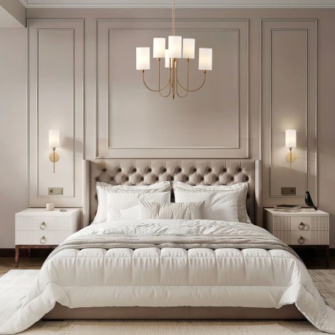 Подвесная люстра Wi-Fi Eurosvet Abbey 60164/6 латунь (220V, управление смартфоном, голосовое управление, умный дом - Minimir Home, Алиса, Маруся, Салют, на цепи)