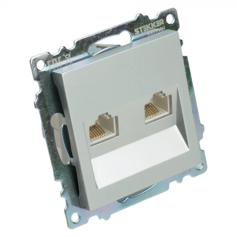 Розетка Ethernet RJ-45 двойная (серебро) Stekker Катрин 50005