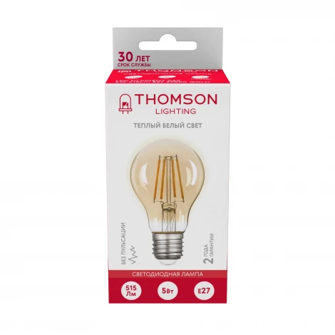 Лампочка светодиодная филаментная прозрачная груша E27 5W Thomson A60 TH-B2109