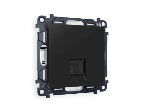 Комплект механизма Ethernet RJ-45 розетки экранированной с автоматической защитной шторкой встраиваемый (черный матовый) Ambrella Volt QUANT MA812005
