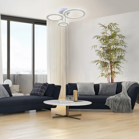 Потолочная люстра светодиодная с таймером Escada Venus 10297/3LED BL 73Вт, с ПДУ, металл/акрил, хром/прозрачный (220V, кольцо)