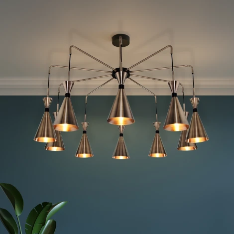 Умная потолочная люстра Wi-Fi на штанге Bogate's Glustin 316/10 латунь / черный (220V, управление смартфоном, голосовое управление, умный дом - Minimir Home, Алиса, Маруся, Салют)