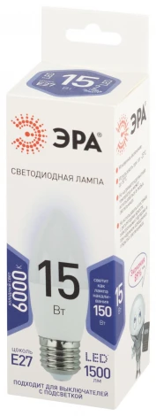 Лампочка светодиодная E27 15 Вт ЭРА LED B35-15W-860-E27 LED B35-15W-860-E27