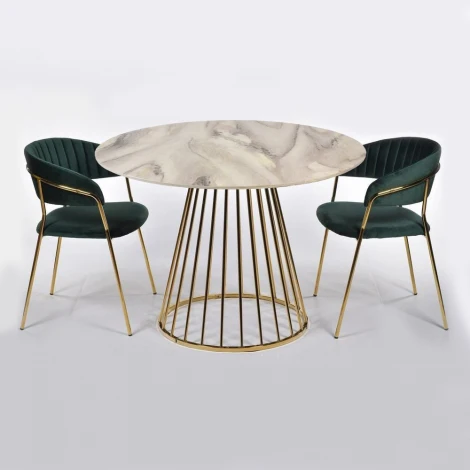 Стол Bradex Home Liverpool диам.100см, керамогранит белый мрамор с золотистыми ножками (FR 0947)