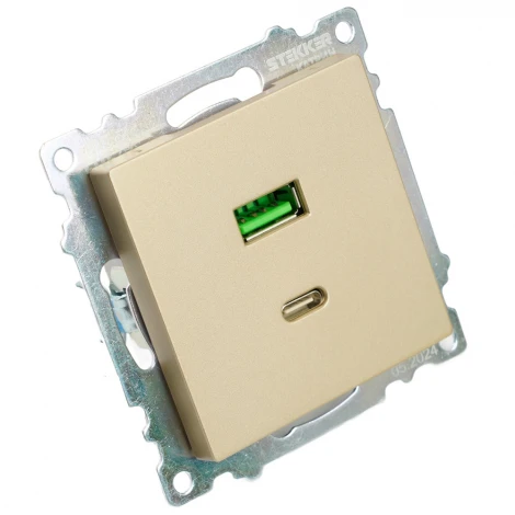 Розетка USB Type A+С (золото) Stekker Катрин 50053