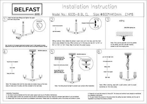 Подвесная люстра Belfast Malone 6035-8 BL CL