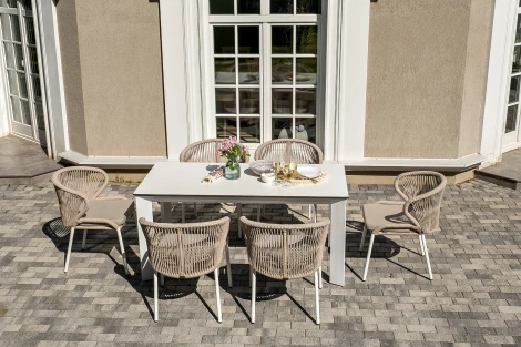 "Венето" обеденная группа на 6 персон со стульями "Милан", каркас белый, роуп бежевый 4SIS арт.УТ-00009334