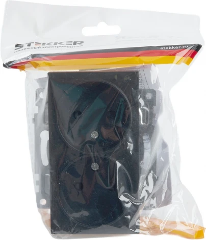 Розетка двойная без заземления со шторками (черный) Stekker Катрин 39611