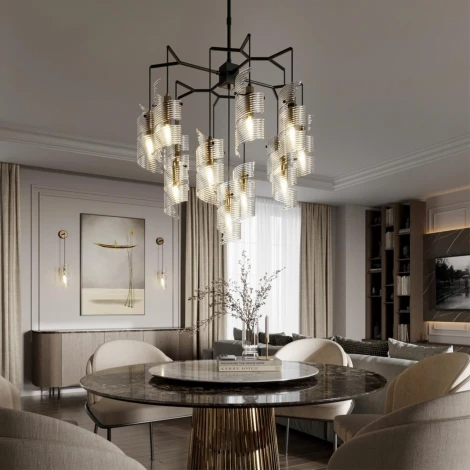 Потолочная люстра на штанге Odeon Light Fusilli 5439/13 черный/золото/металл/стекло E14 13*40W (220V)