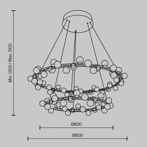 Подвесная люстра ярусная Maytoni Tessara MOD081PL-L84G3K (LED, 220V, на тросе, шарики, круглые)
