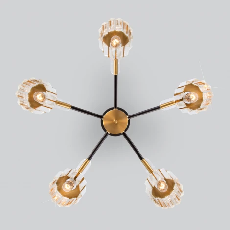 Потолочная люстра Wi-Fi на штанге Eurosvet Tenia 70090/5 черный (220V, хрусталь, управление смартфоном, голосовое управление, умный дом - Minimir Home, Алиса, Маруся, Салют)