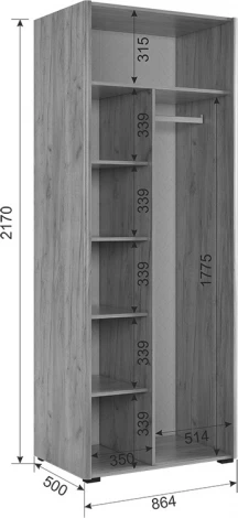 Адам Шкаф двухдверный, цвет дуб крафт золотой/графит Mebelson (арт.MSA-03.2564)