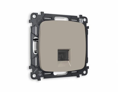 Комплект механизма Ambrella Volt компьютерной розетки OMEGA MO372010 Серо-бежевый матовый RJ-45(8P8C) CAT6 с защитной шторкой QUANT