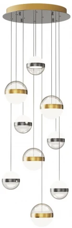 Подвесная люстра каскадная Odeon Light Roni 5037/84L ант.бронза/никель/прозрачн/молочный/металл/акрил LED 84W 4000K 4800лм