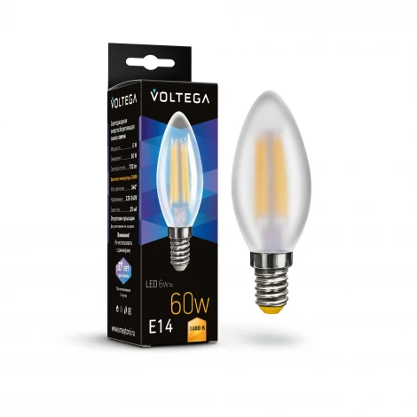 Светодиодная лампа 6W 3000K E14 Voltega Candel matt 6W 7207