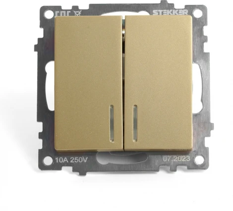 Выключатель двухклавишный с подсветкой (золото) Stekker Катрин 49217