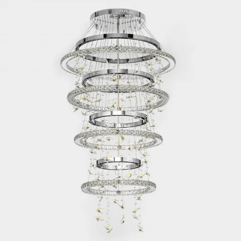 Подвесная люстра каскадная Citilux Etera CL322090 (регулировка яркости, LED, подвески, пульт управления, на тросе, кольцо, бабочки)