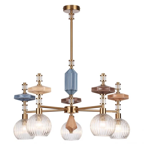 Потолочная люстра на штанге Odeon Light Terra 5414/5 античная бронза/терракот/синий/бежевый/коричневый/металл/керамика E14 5*40W
