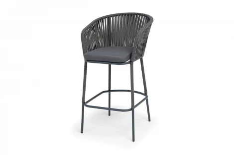 "Бордо" стул барный плетеный из роупа, каркас из стали темно-серый (RAL7024) муар, роуп серый 15мм, ткань темно-серая 027 NEW 4SIS BOR-BCH-st002 RAL7024 Mua grey(D-gray027)