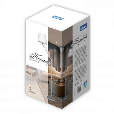 Торшер напольный под лампу Е27, 60W, с регулировкой наклона, Серебристый/Белый Uniel UML-T500 E27 SILVER/WHITE