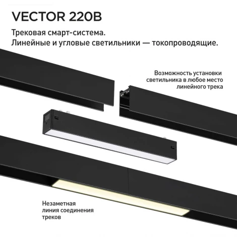 Трековый светильник трехфазный светодиодный Novotech Vector 359935 черный со сменой цв.температуры, пульт ДУ/Tuya Smart Life IP20 LED 30W 3000-6000K 90-240V (Умный дом)