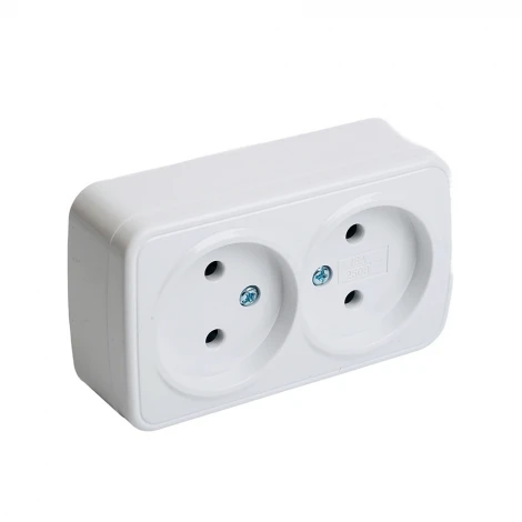 Розетка накладная двойная без заземления (белый) Stekker Basic 50075