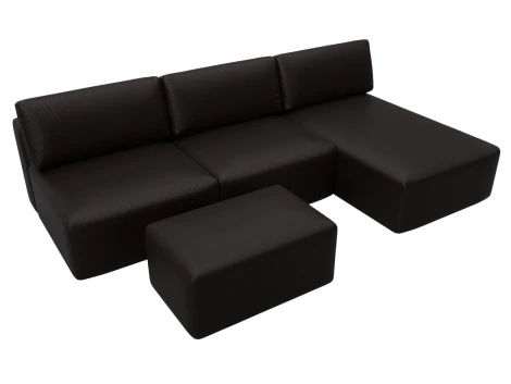 Диван угловой модульный с пуфом Лига-060 НПБ Лонг угол универсальный (ЛДСП,Брус,Фанера/Пластик/Экокожа/Коричневый) Лига Диванов 130069