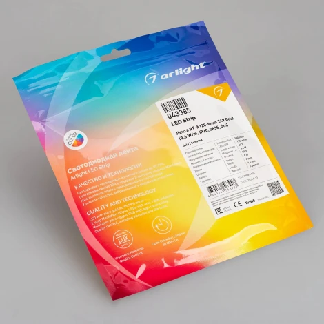 Светодиодная лента RT-A120-8mm 24V Gold (9.6 W/m, IP20, 2835, 5m) (Arlight, -) 043385