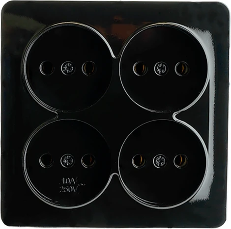 Розетка 4-х местная без заземления (черный) Stekker София 49321