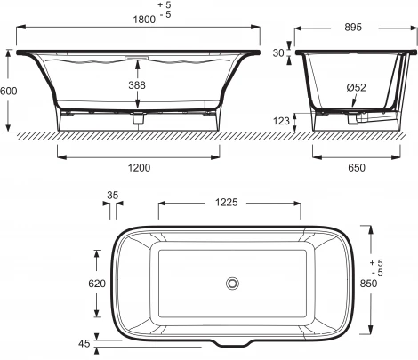 Ванна из искусственного камня Jacob Delafon Elite 180x85 щелевой перелив