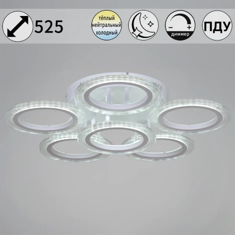 Потолочная люстра светодиодная на штанге с пультом Reluce 09812-3.3-06A WH (ночной режим, 220V, кольцо)