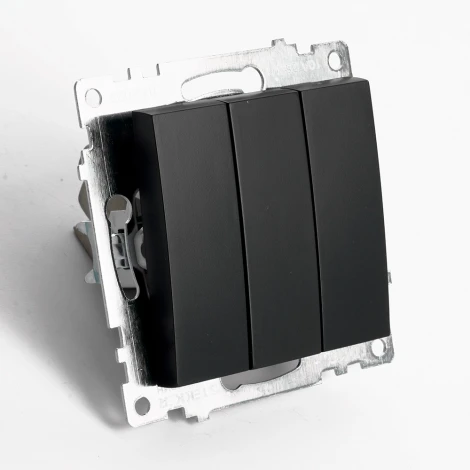 Выключатель трехклавишный (черный) Stekker Катрин 49172