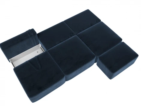 Диван прямой модульный с пуфом Лига-060 НПБ Лонг (ЛДСП,Брус,Фанера/Пластик/Велюр/Синий) Лига Диванов 129476