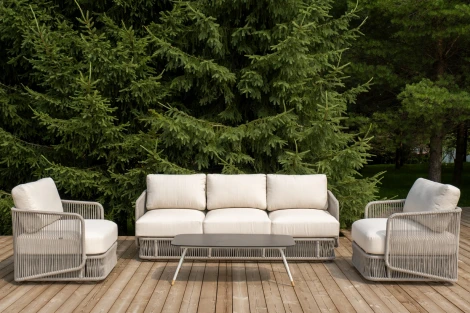 "Альбано" лаунж-зона 5-местная плетеная из роупа (веревки), каркас алюминиевый светло-серый, роуп серый меланж 4SIS ALBS3C2TJ-4-SET