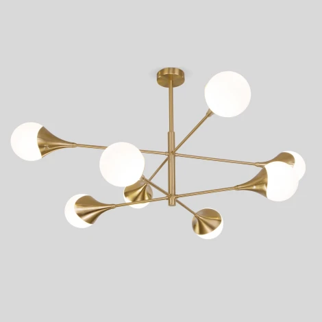 Потолочная люстра Wi-Fi на штанге Eurosvet Calyx 60168/8 латунь (220V, управление смартфоном, голосовое управление, умный дом - Minimir Home, Алиса, Маруся, Салют, шарики)
