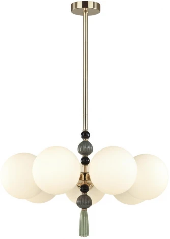 Потолочная люстра на штанге Odeon Light Palle 5405/7 золотой/серый/зеленый/белый матов./металл/керамика/стекло E14 7*40W (220V, подвески, шарики, молекулы)