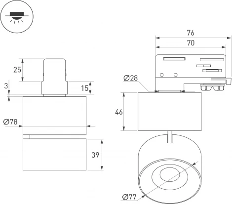 Трековый светильник SP-PLURIO-TRACK-4TR-R77-9W Day4000 (WH-COP, 36 deg, 230V) (Arlight, IP20 Металл) 038102 (LED)