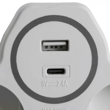 Разветвитель сетевой 2-х местный с заземлением с USB+Type C (белый, серый) Stekker 50071