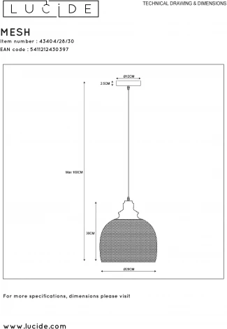 Подвесной светильник Lucide Mesh 43404/28/30 (220V, на проводе, бокалы)