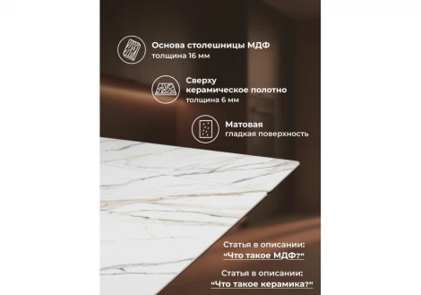 Кухонный стол Notta Дарвин 160(220)х89 белый с прожилками gilt white / черный