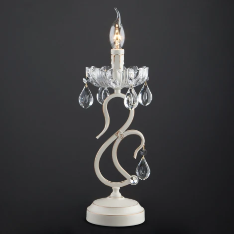 Интерьерная настольная лампа Eurosvet 12205 12205/1T белый (хрусталь Strotskis, подвески, выключатель, подсвечник, свеча)