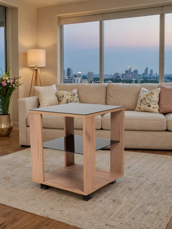 Стол журнальный BeautyStyle 6 дуб крафт золотой/стекло черное Mebelik арт.009385