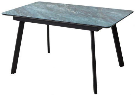 Стол АРУБА 140 АКВАМАРИН, стекло/ ЧЕРНЫЙ каркас
