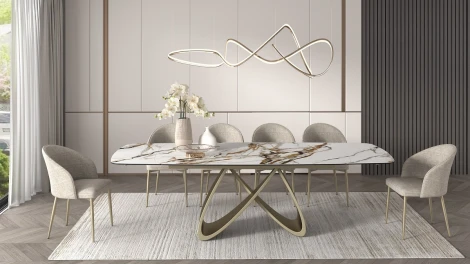 Стол ПАЛАСИО (PALACIO) 180 цвет KL-188 Контрастный мрамор матовый, итал керамика/ ШАМПАНЬ, ®DISAUR M-City 64341