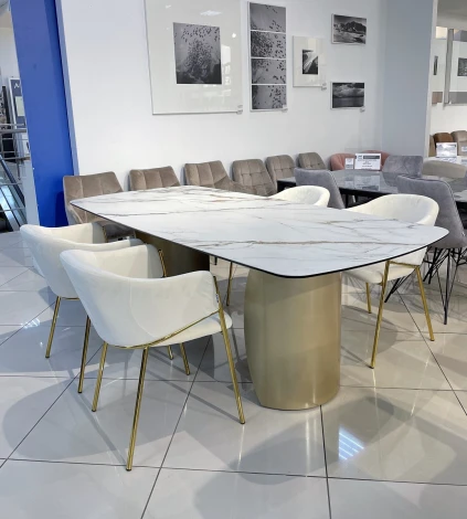 Стол BRONTE 220 KL-188 Контрастный мрамор матовый, итальянская керамика/ каркас цвета шампань